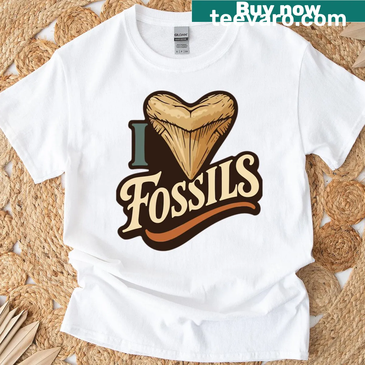 Fossil-themed t-shirt for shark teeth collectors — on a men's t-shirt