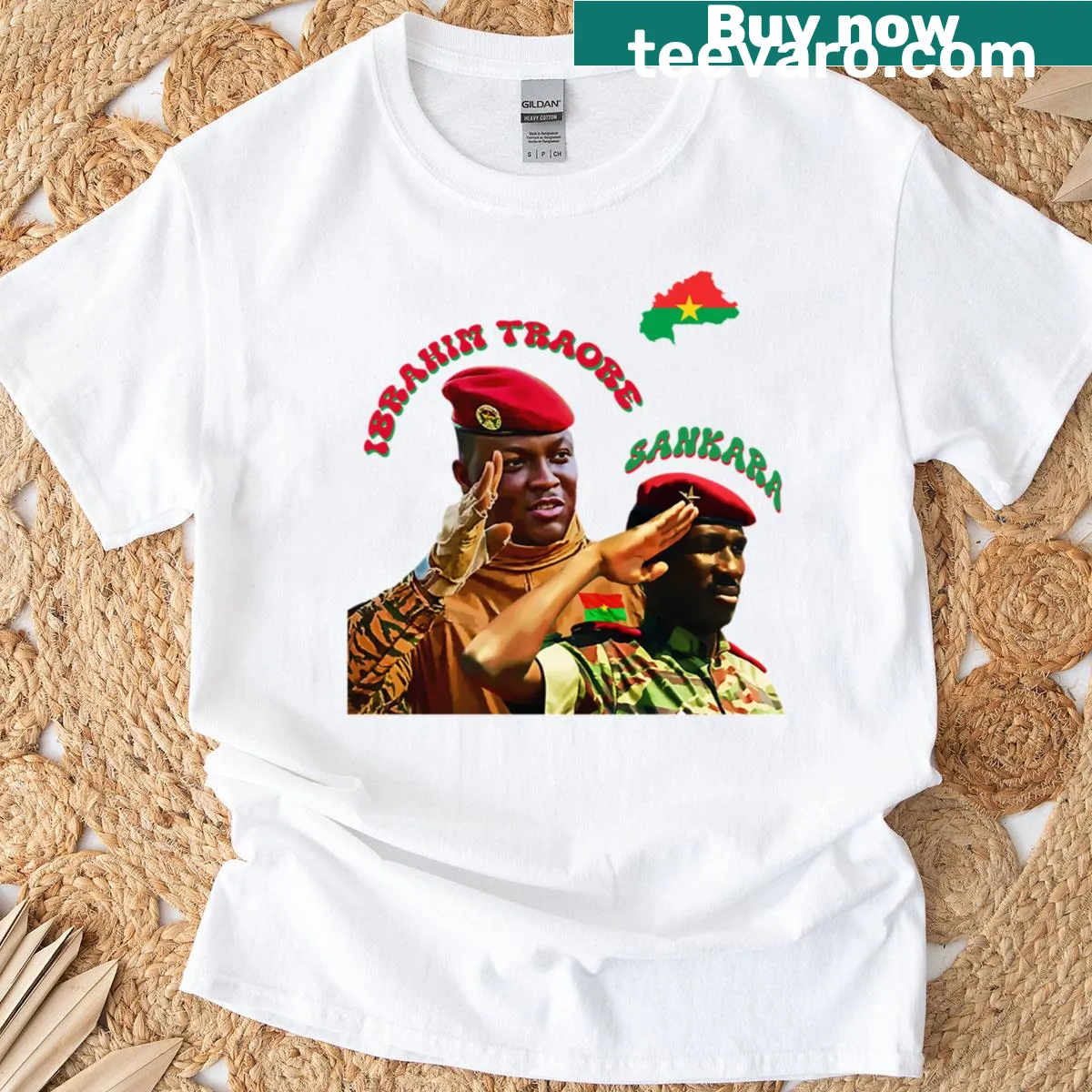 Tribute T-shirt featuring Ibrahim Traore and Thomas Sankara — on a men's t-shirt