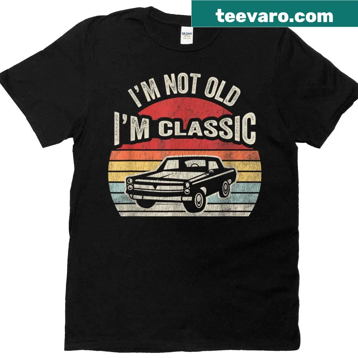 Vintage car-themed shirt stating 'I'm Not Old I'm Vintage' — on a men's t-shirt