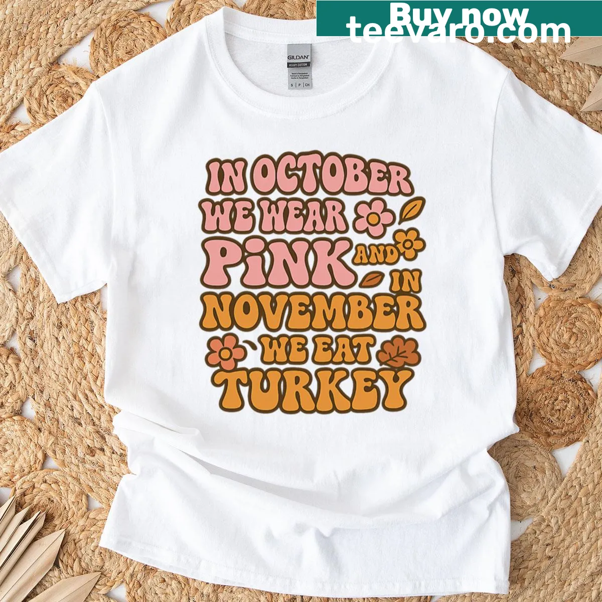 Hand-lettered fall quote design on a t-shirt — on a men's t-shirt