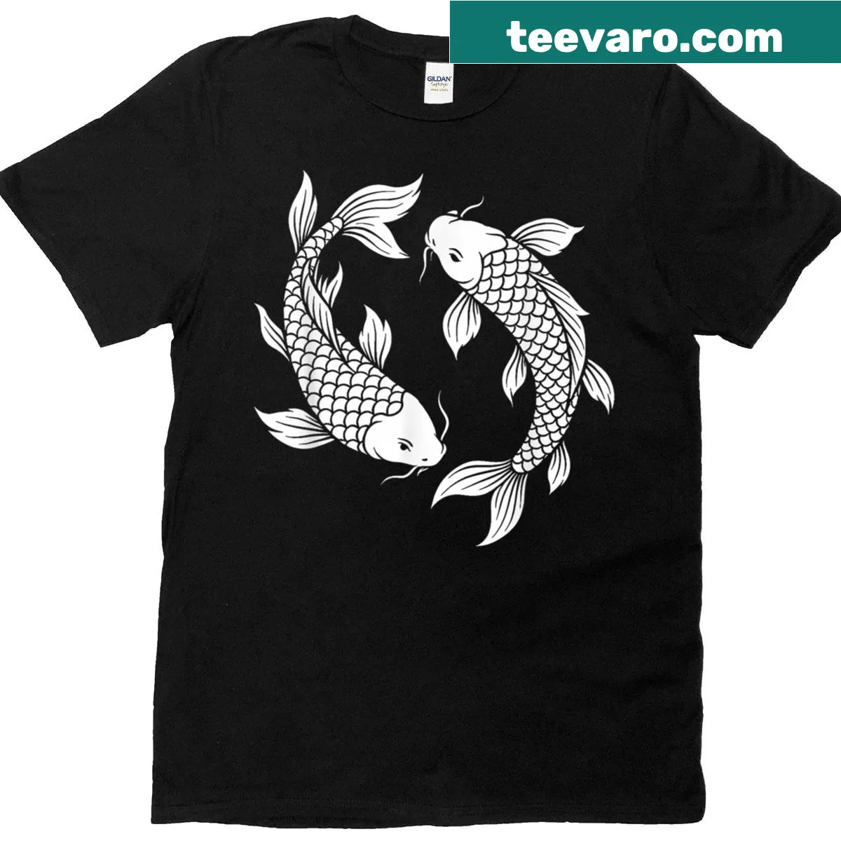 Vintage T-shirt with koi fish and kanji design — on a men's t-shirt