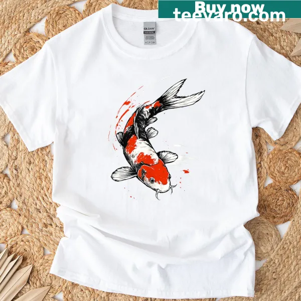 Vintage T-shirt featuring Japanese koi fish and Kanji brush stroke design