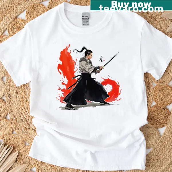 Bold Japanese-inspired Samurai T-shirt with tempestuous design