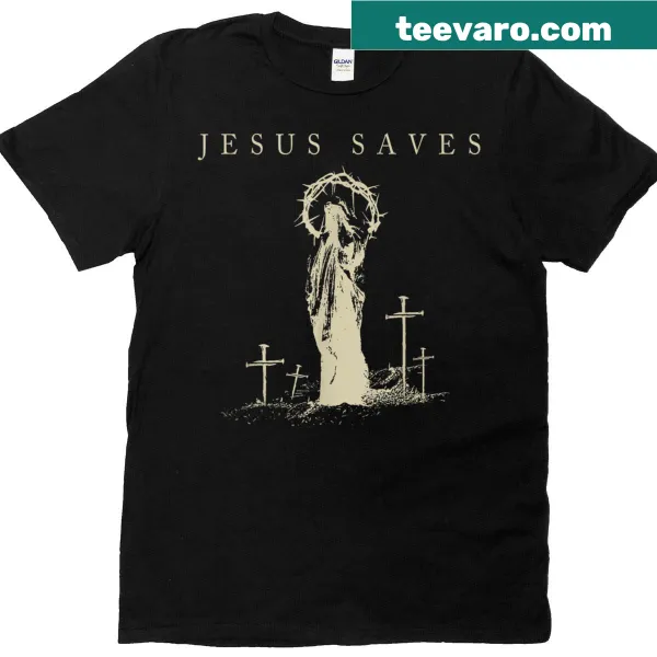 Vintage-inspired T-shirt with Jesus Saves cross graphic