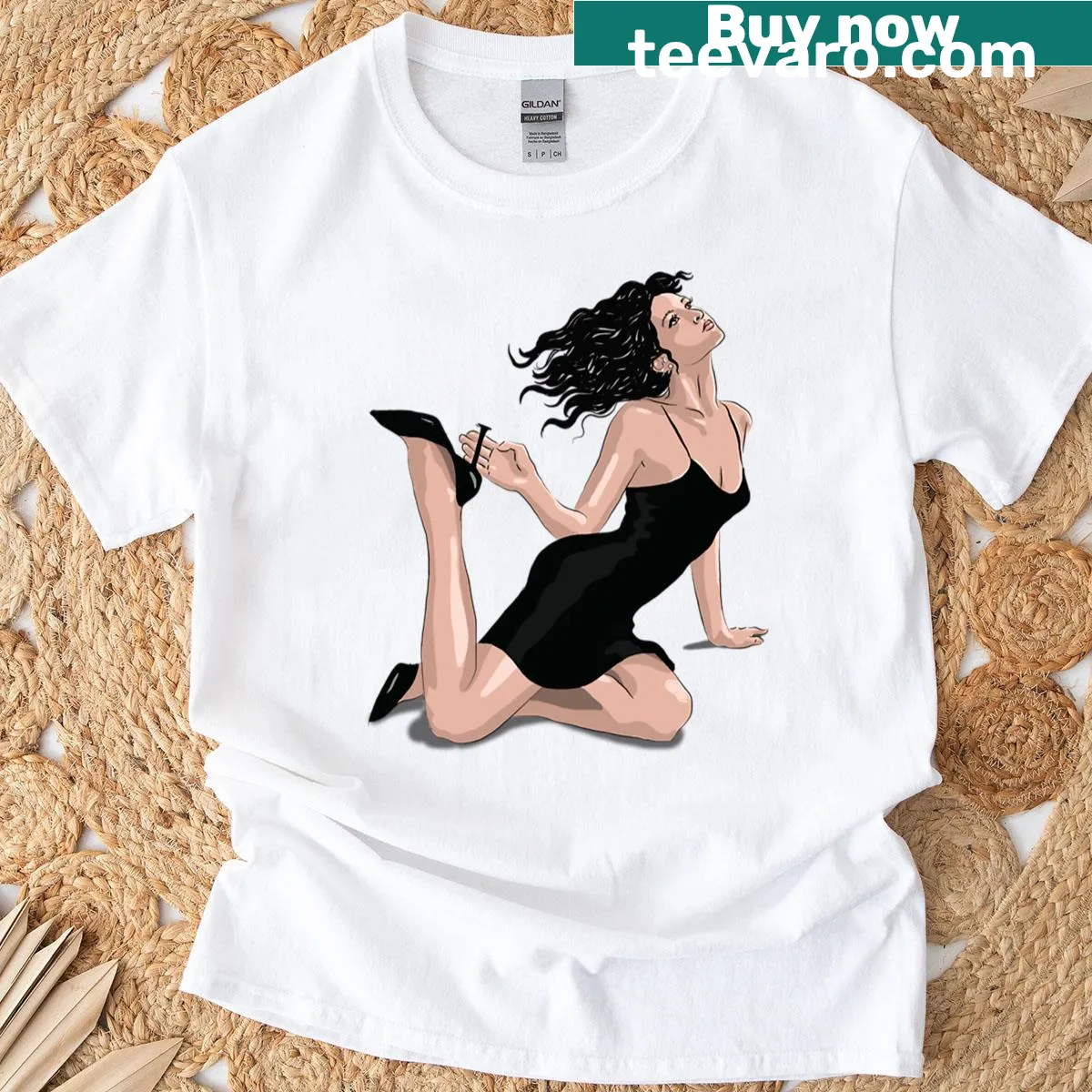 Playful Little Black Dress and Stilettos t-shirt emphasizing fashion flair — on a men's t-shirt