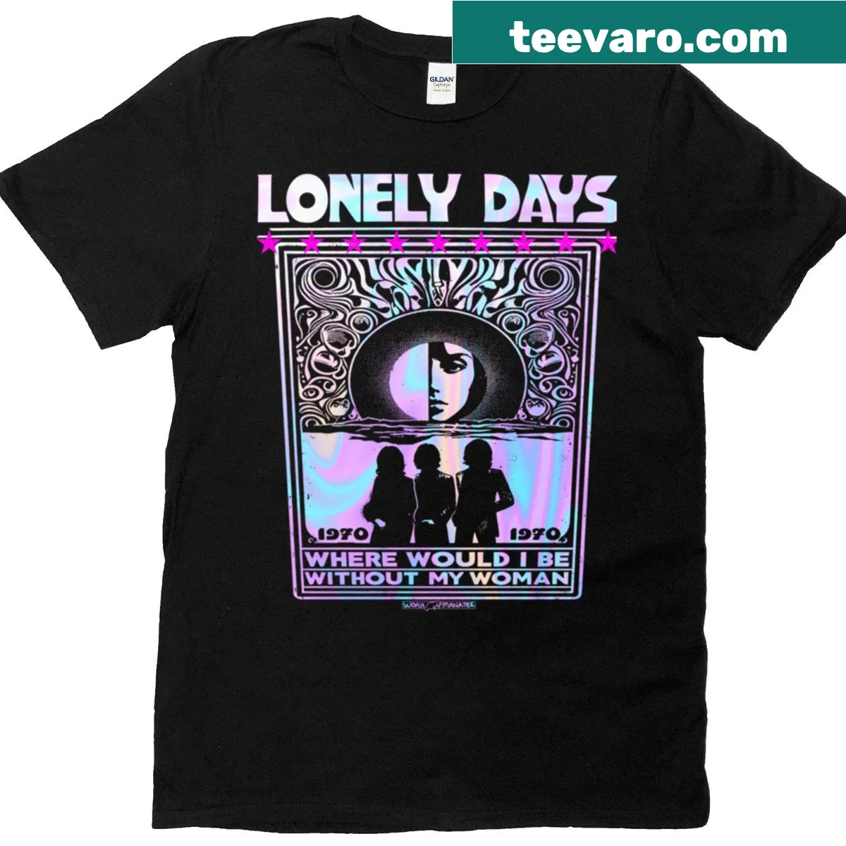 T-shirt with the phrase 'Lonely Days' in inviting typography — on a men's t-shirt
