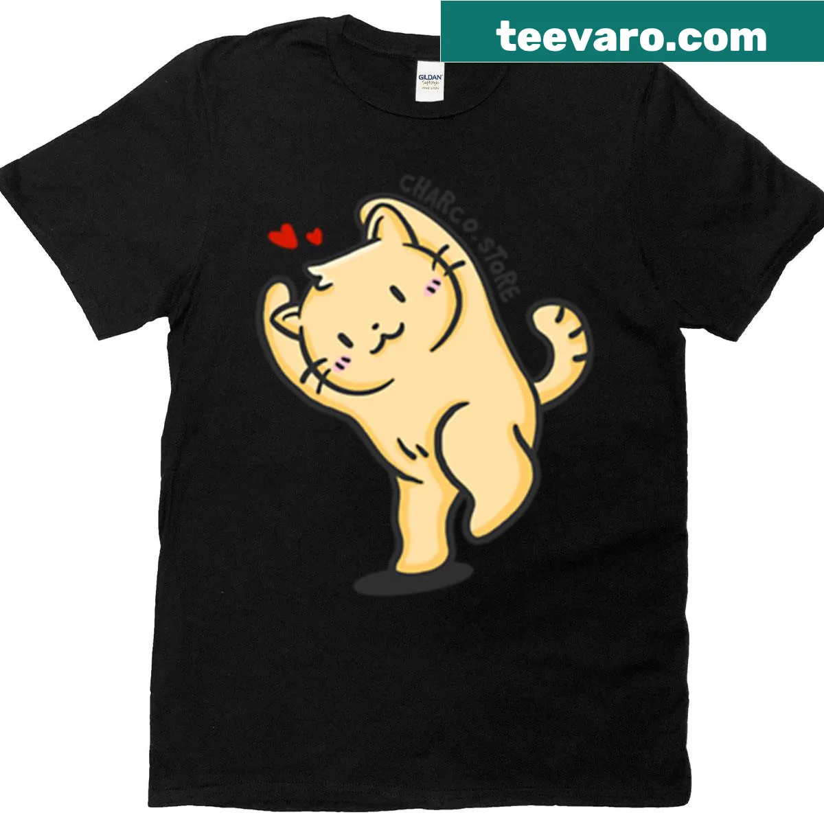 Kawaii-style T-shirt featuring a cute cat in a love pose — on a men's t-shirt