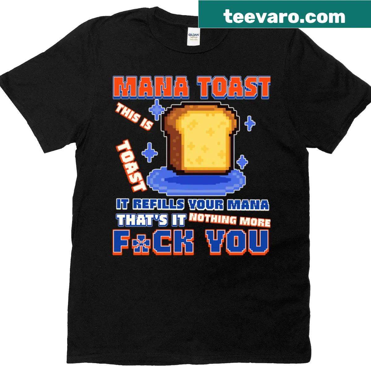 Dungeon Crawler Carl t-shirt with Mana Toast graphic — on a men's t-shirt