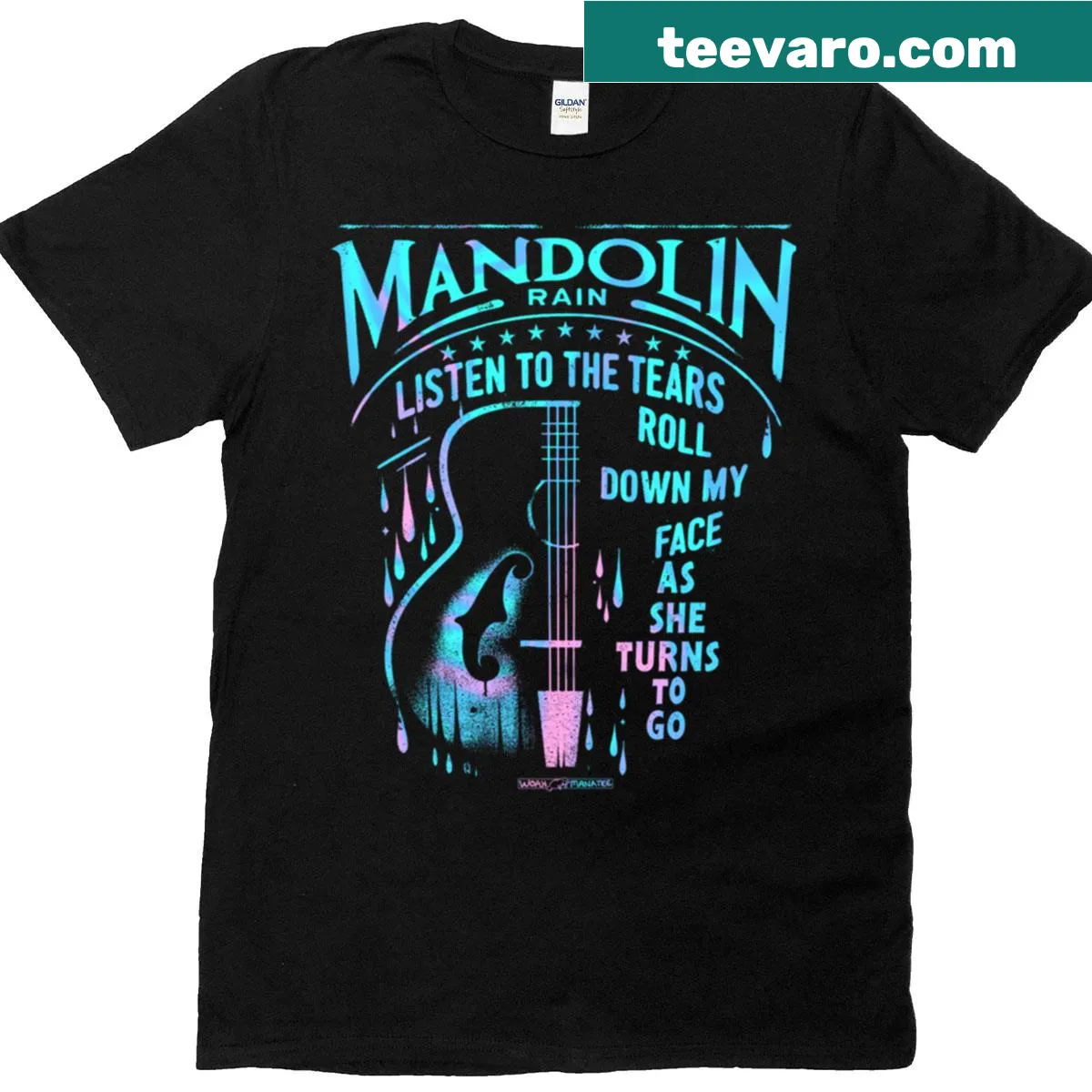 Mandolin Rain text design T-shirt — on a men's t-shirt