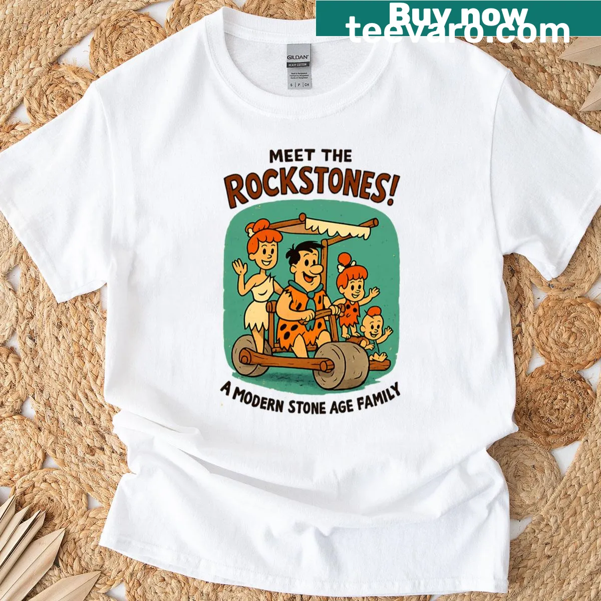 Retro cartoon family Rockstones T-shirt — on a men's t-shirt