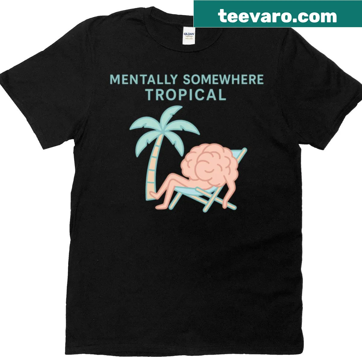 Oversized T-shirt with the phrase 'Mentally Somewhere Tropical' — on a men's t-shirt