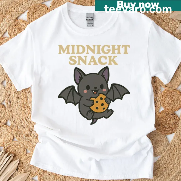 Typography t-shirt featuring the phrase 'Midnight Snack' in playful design