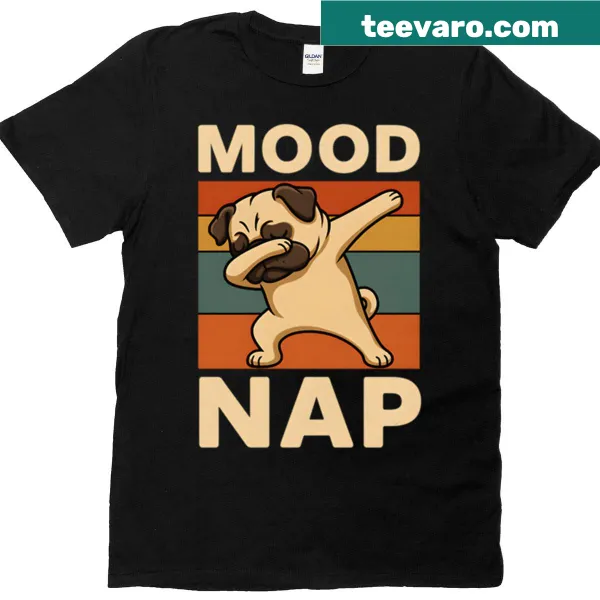 Cute pug illustration on a Mood Nap t-shirt