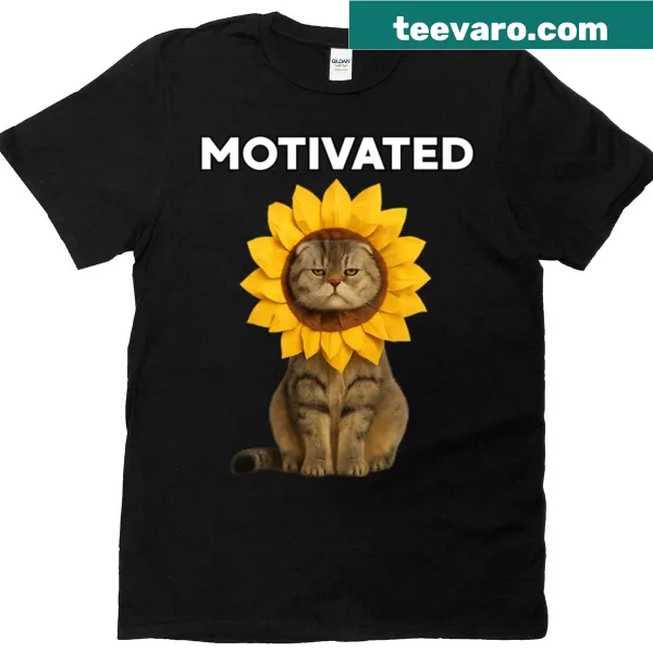 Scottish Fold cat in sunflower illustration t-shirt