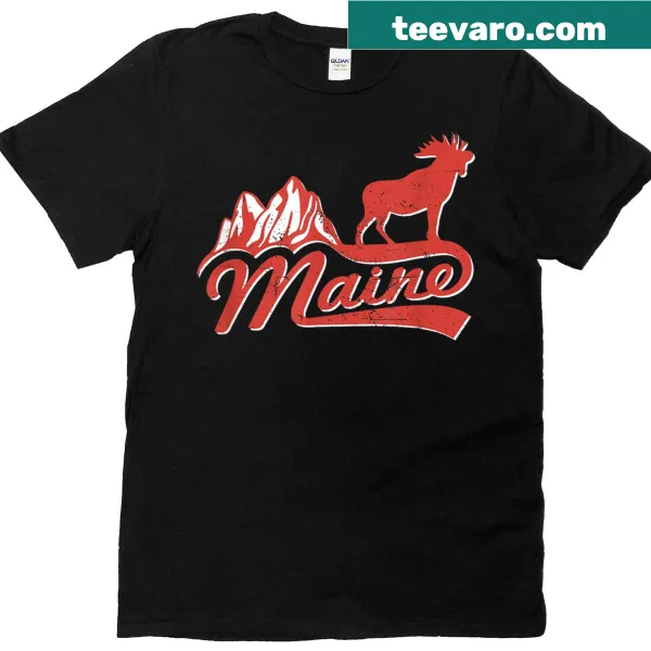 Vintage silhouette t-shirt featuring mountains and a moose in Maine