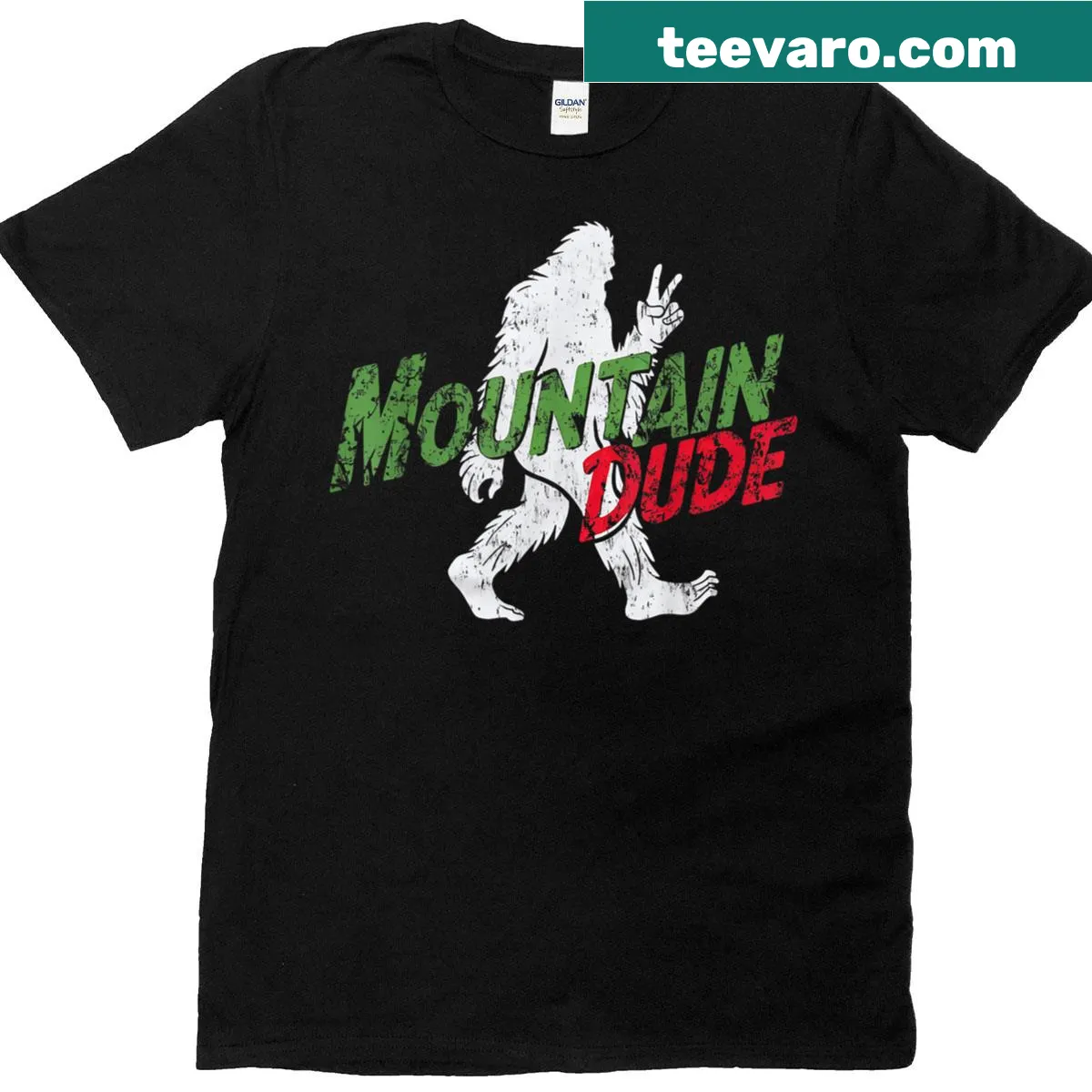 Vintage Bigfoot graphic against mountains on a T-shirt — on a men's t-shirt