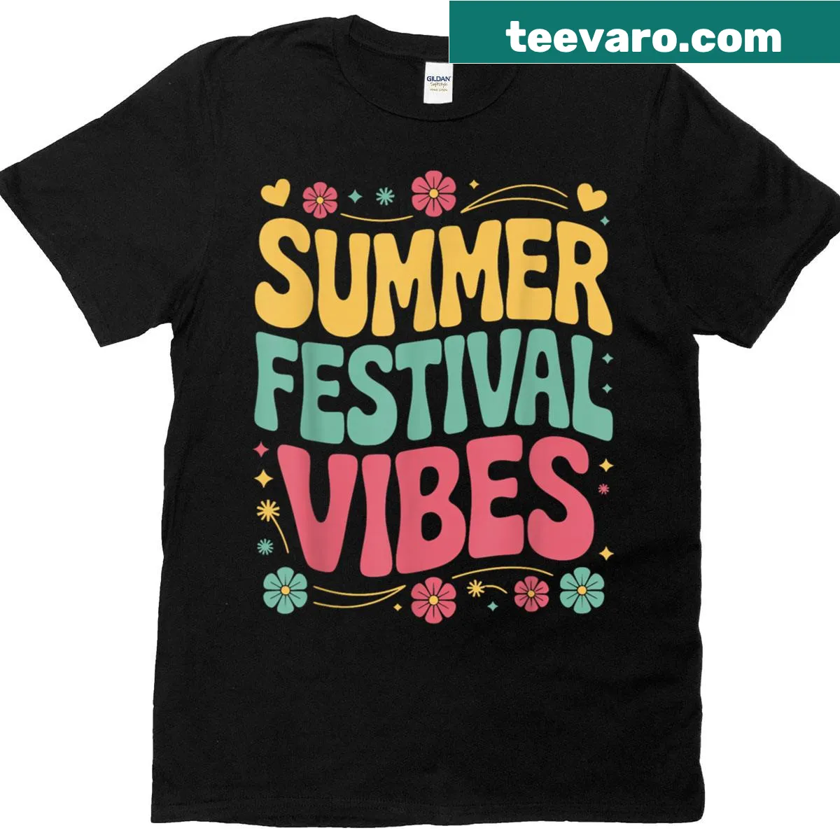 Vintage music festival shirt representing 1960s and 1970s art — on a men's t-shirt