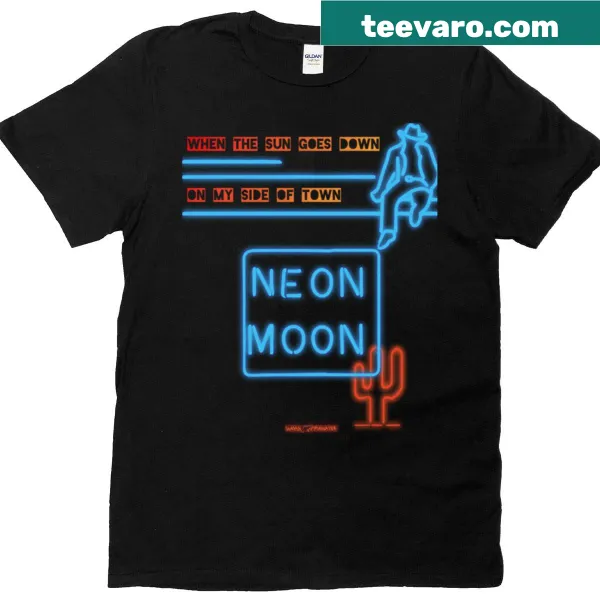Minimalist T-shirt featuring a neon moon silhouette
