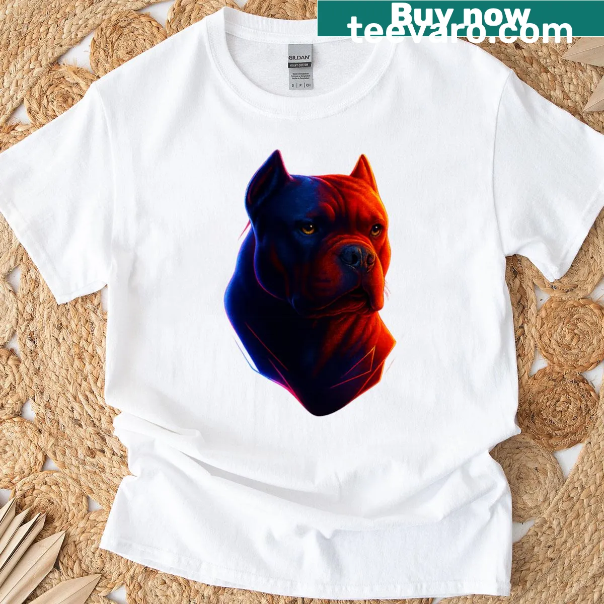 Vibrant dog t-shirt featuring a playful illustration — on a men's t-shirt
