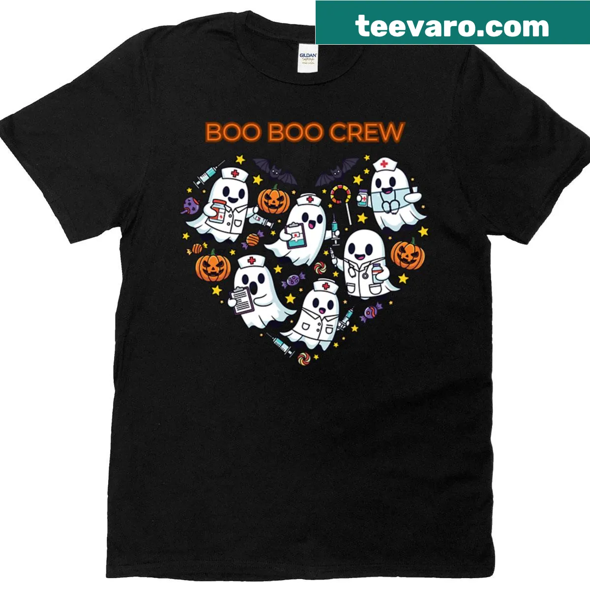 Fun T-shirt for nurses featuring 'Boo Boo Crew' — on a men's t-shirt