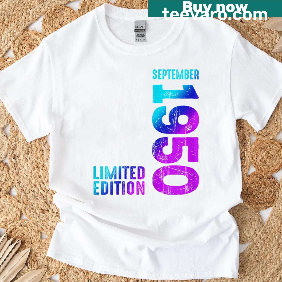 Vintage t-shirt celebrating the birth year 1950 — on a men's t-shirt