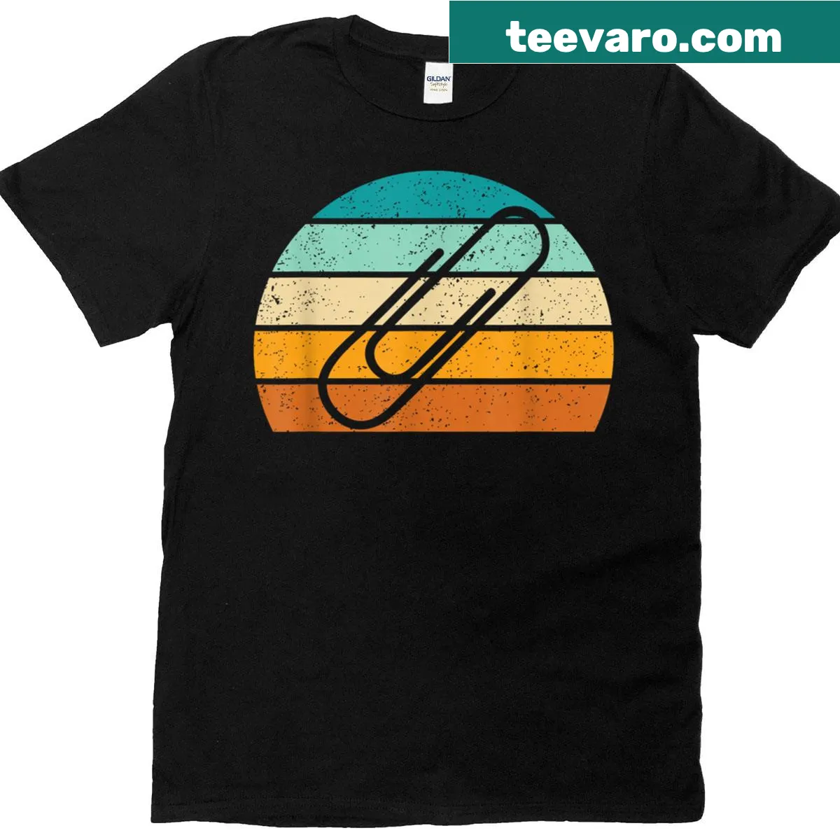 Vintage-style sunset t-shirt featuring a paperclip design — on a men's t-shirt