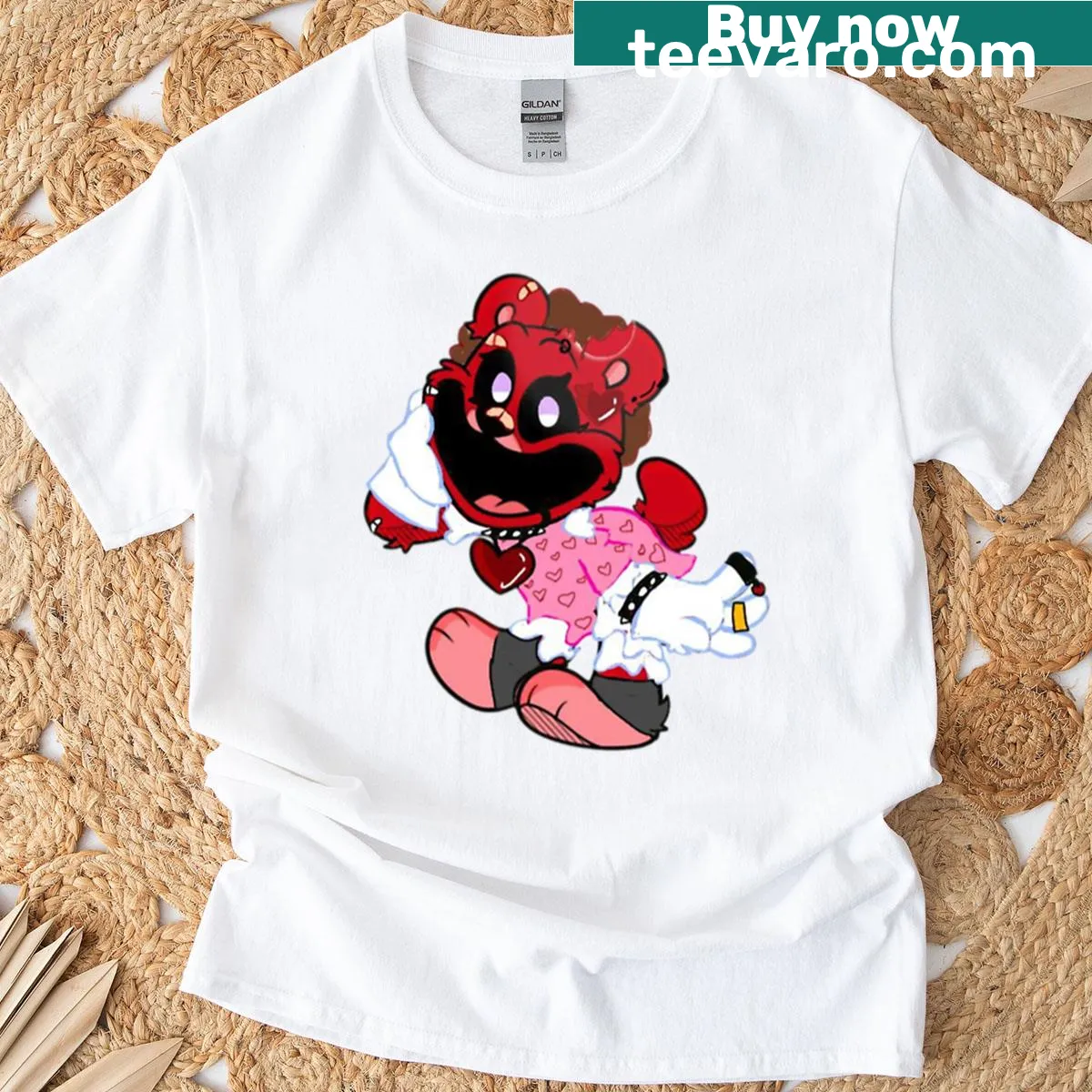 T-shirt with a unique patchwork carnage graphic in a distressed style. — on a men's t-shirt