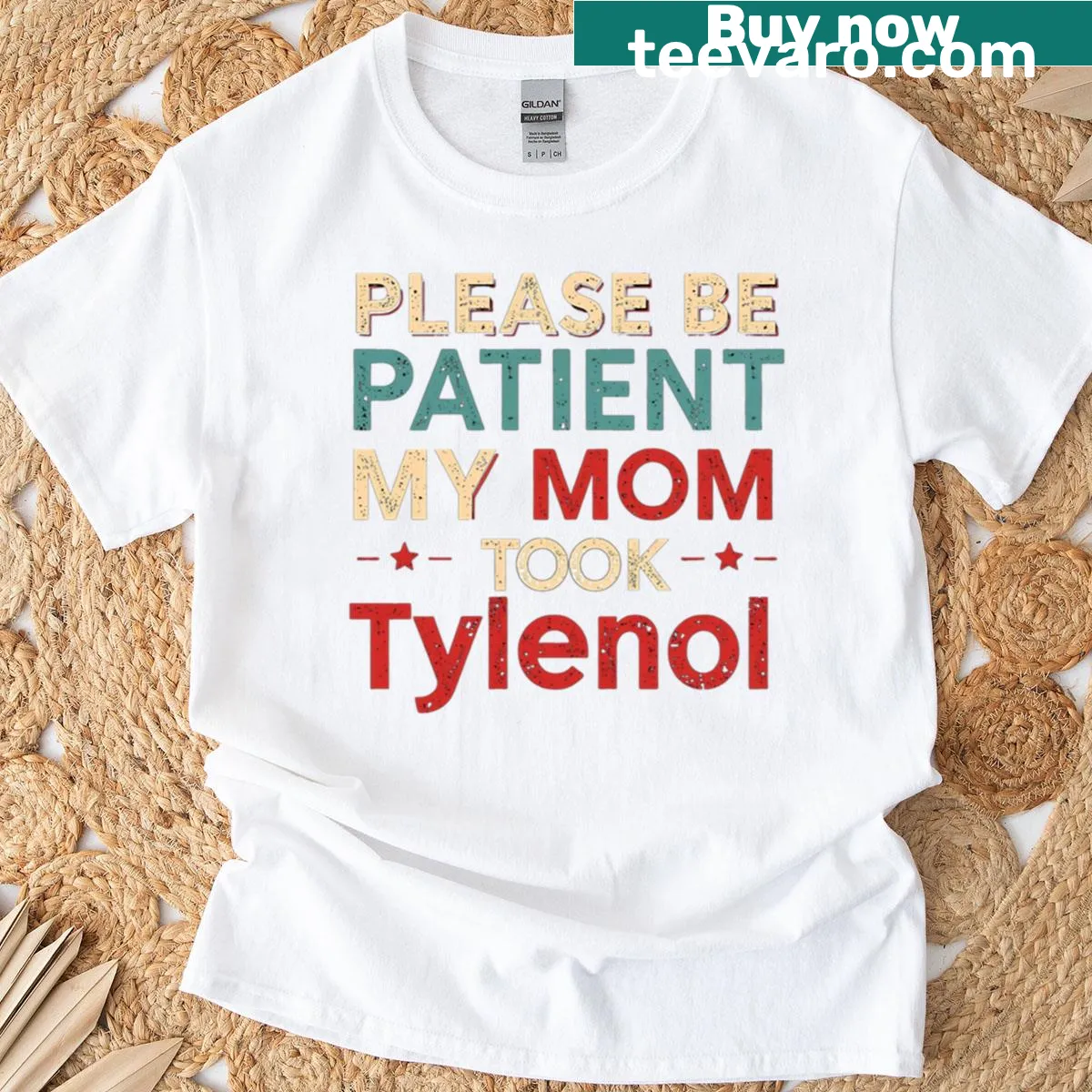 Vintage distressed T-shirt with humorous text about patience and Tylenol — on a men's t-shirt