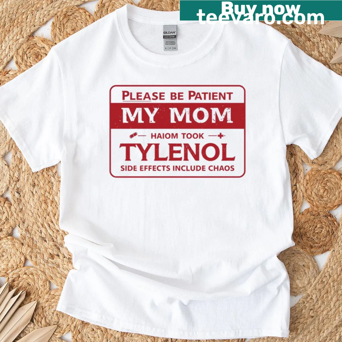 Retro T-shirt with humorous medical label design about patience — on a men's t-shirt