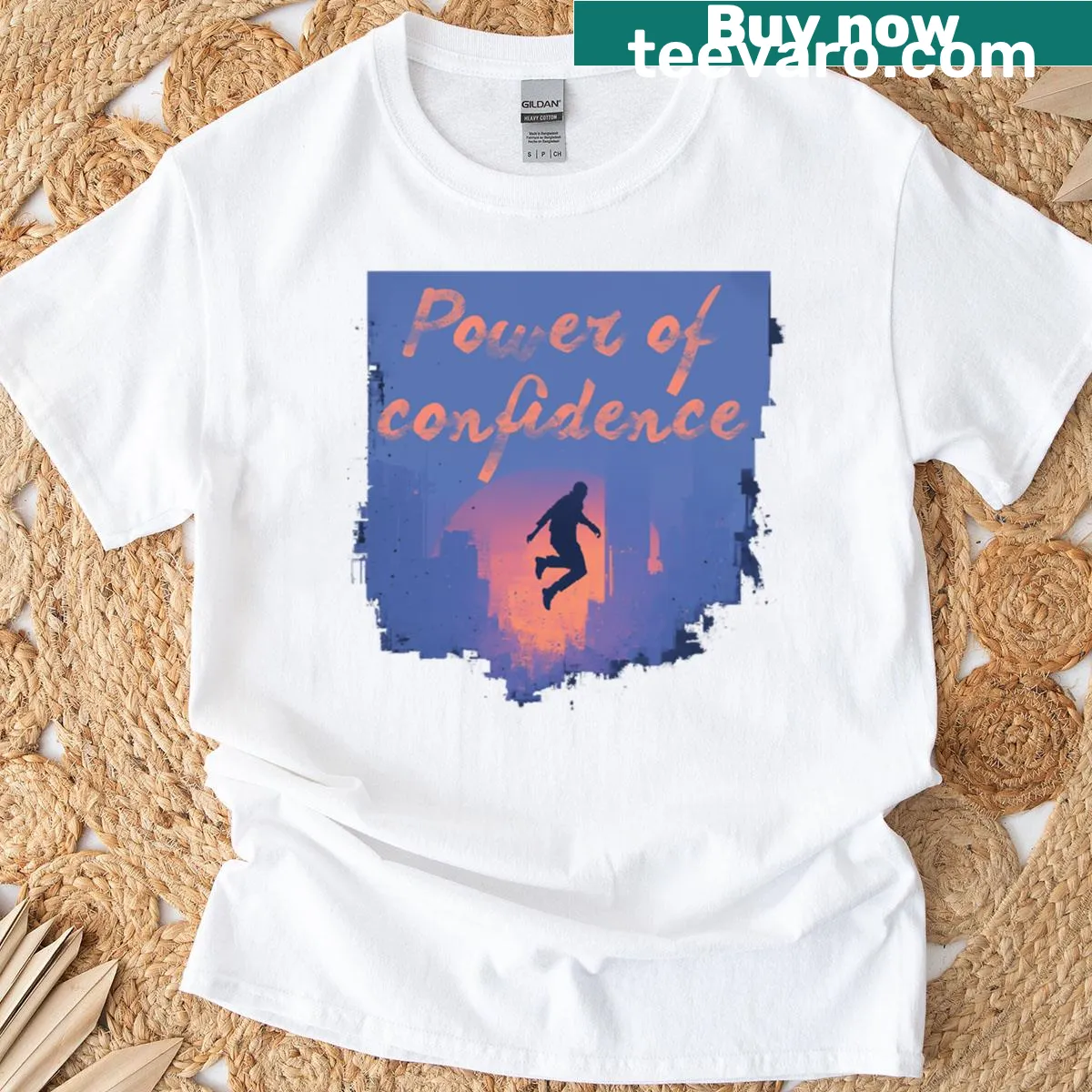 T-shirt with bold text reading 'Power Of Confidence' — on a men's t-shirt