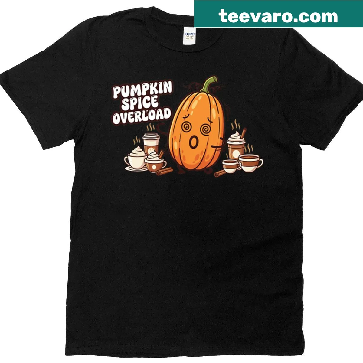 Funny t-shirt celebrating pumpkin spice with humorous text — on a men's t-shirt
