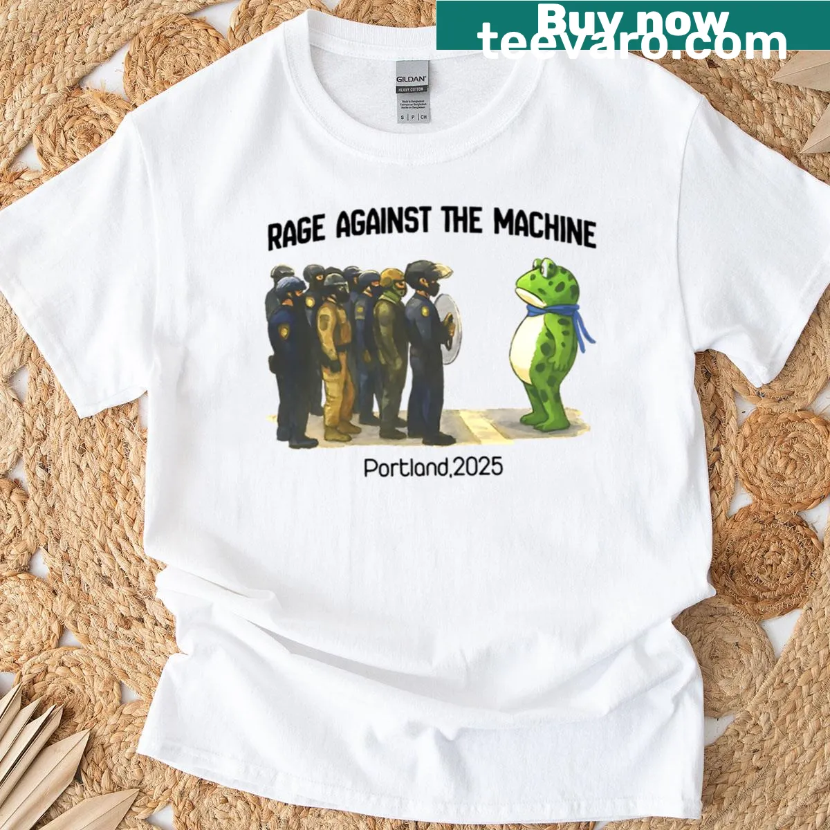 Frog art T-shirt inspired by Rage Against The Machine — on a men's t-shirt