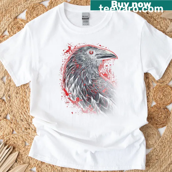 Vintage illustration of a crow on a distressed t-shirt