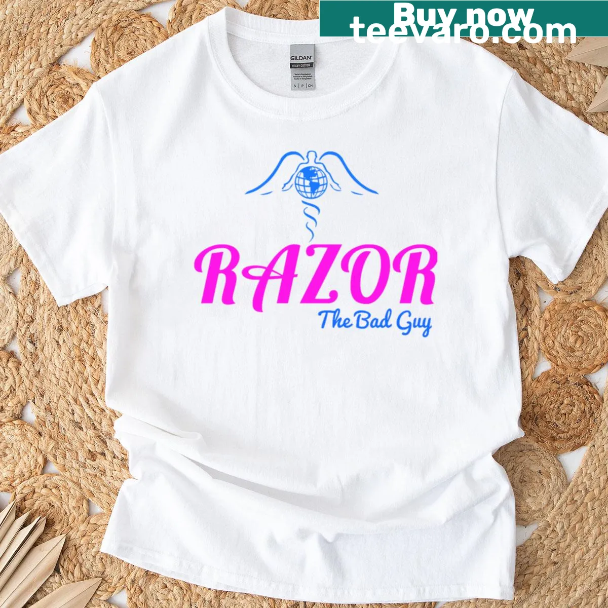 Illustrated Razor Ramon t-shirt for wrestling fans — on a men's t-shirt