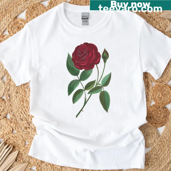 T-shirt featuring an illustration of a red rose