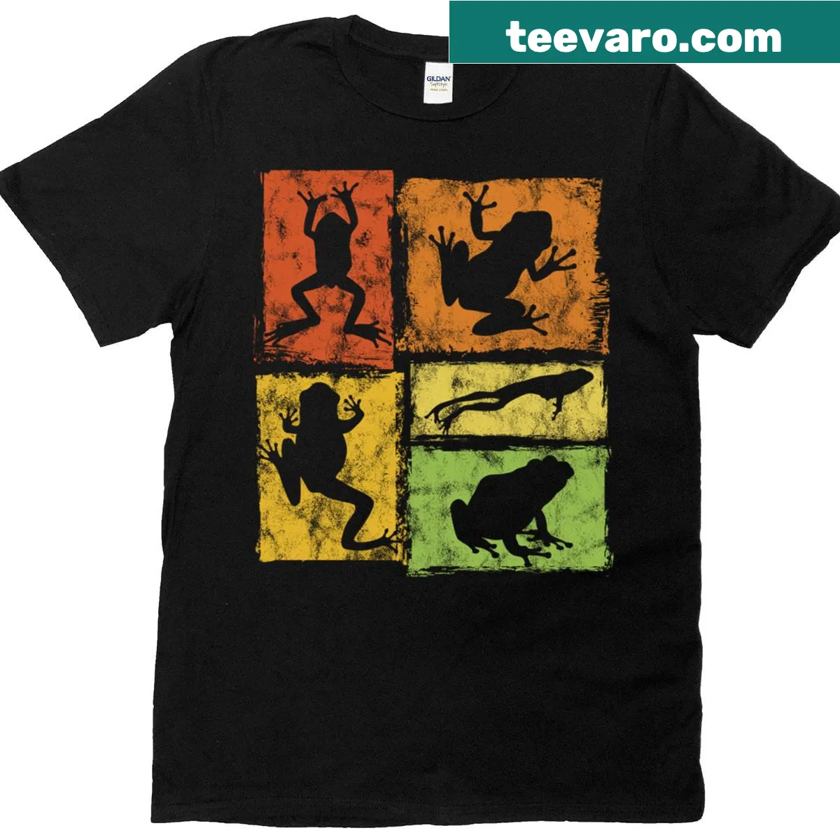 Retro frog illustration showing typical moves in a playful design — on a men's t-shirt