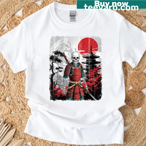 Skeleton samurai design in vintage ukiyo-e style