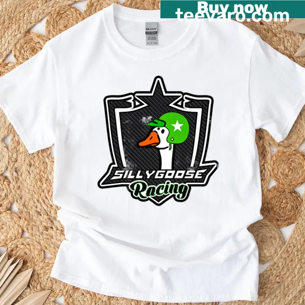 T-shirt featuring a fun racing mascot and carbon fiber logo design
