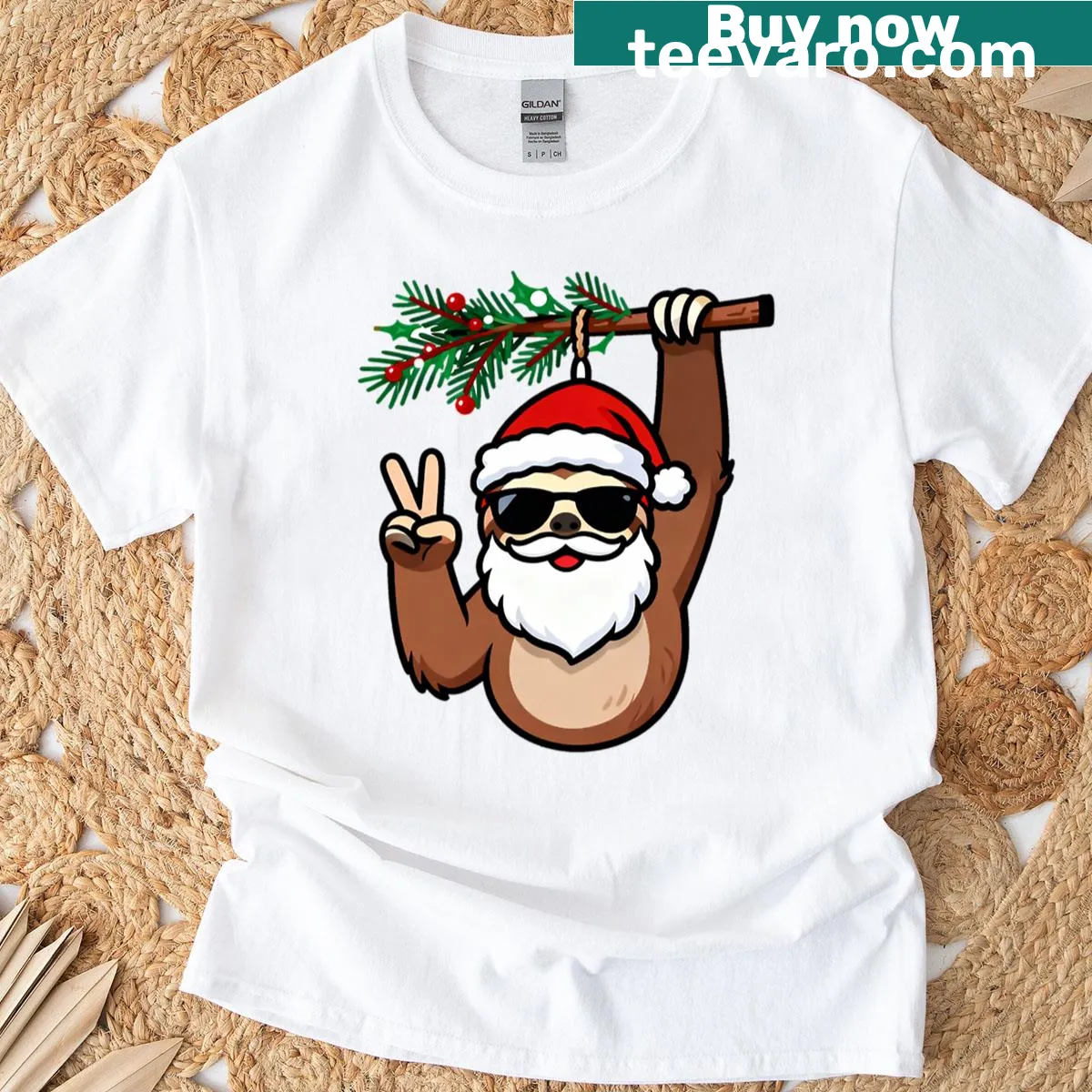 Illustration of sloths in a festive setting on a t-shirt — on a men's t-shirt