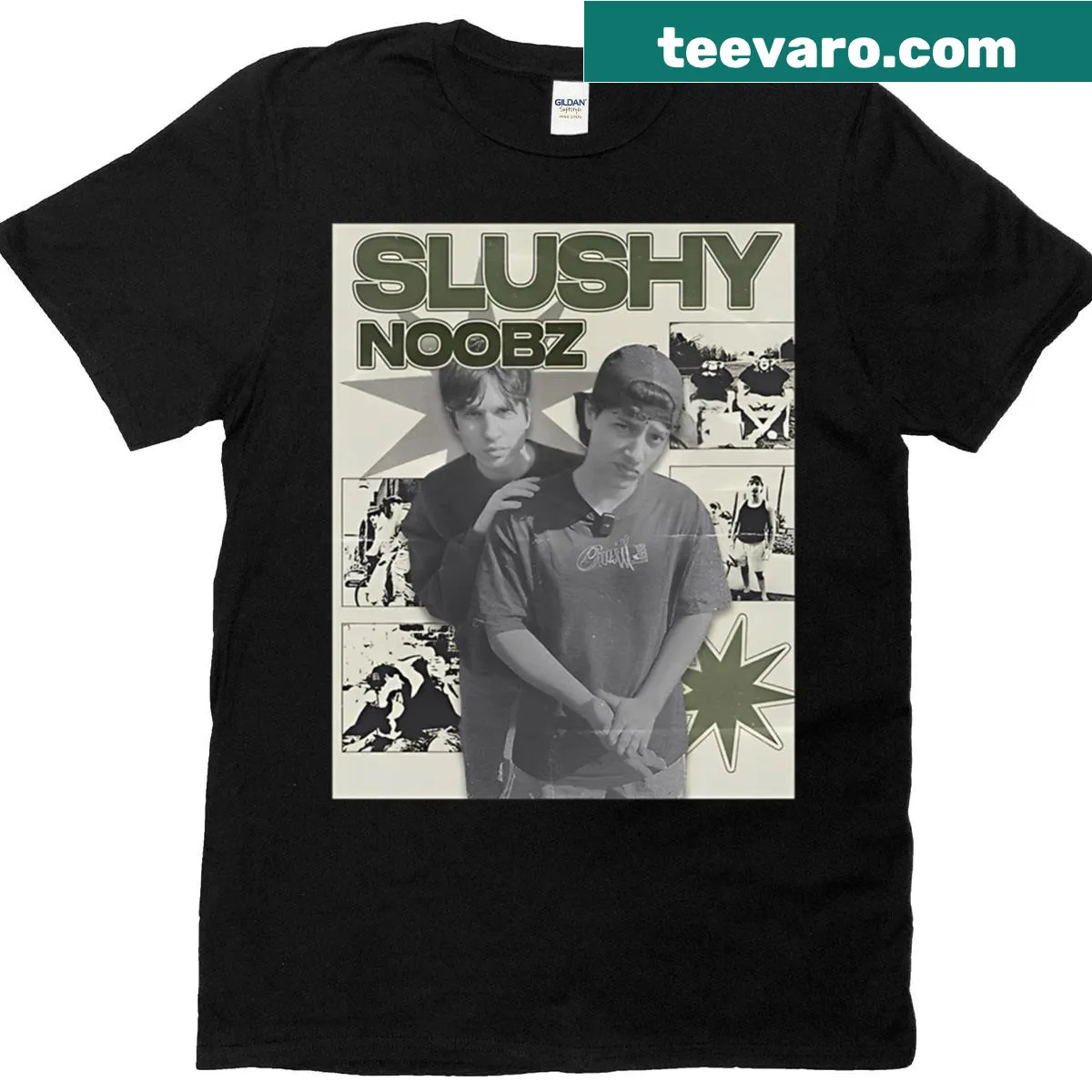 Whimsical Slushy Noobz graphic tee for gamers. — on a men's t-shirt