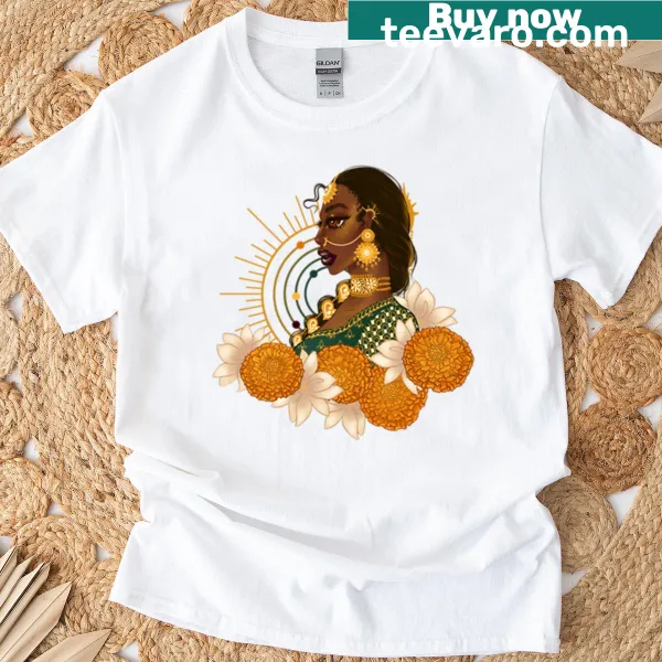Illustration of jasmine flowers under the sun on a t-shirt