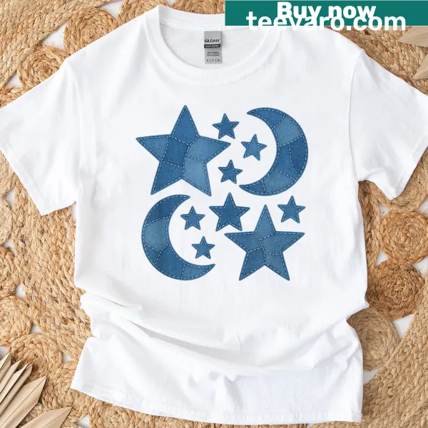 Vintage T-shirt featuring a space and denim patchwork design