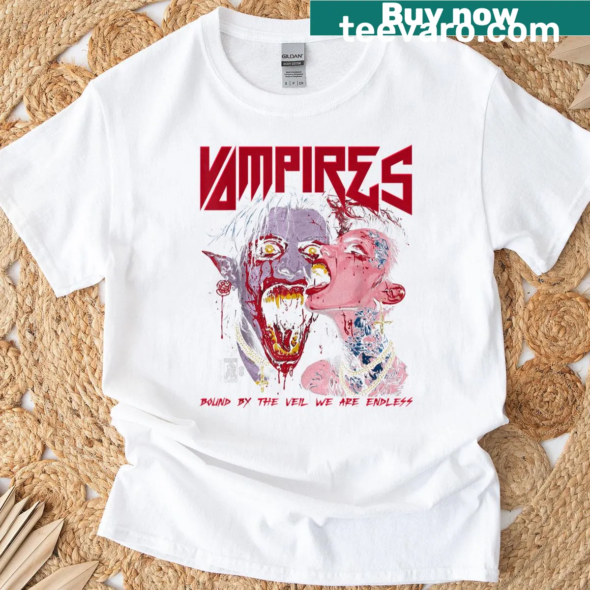 Vintage vampire couple graphic on Halloween T-shirt — on a men's t-shirt