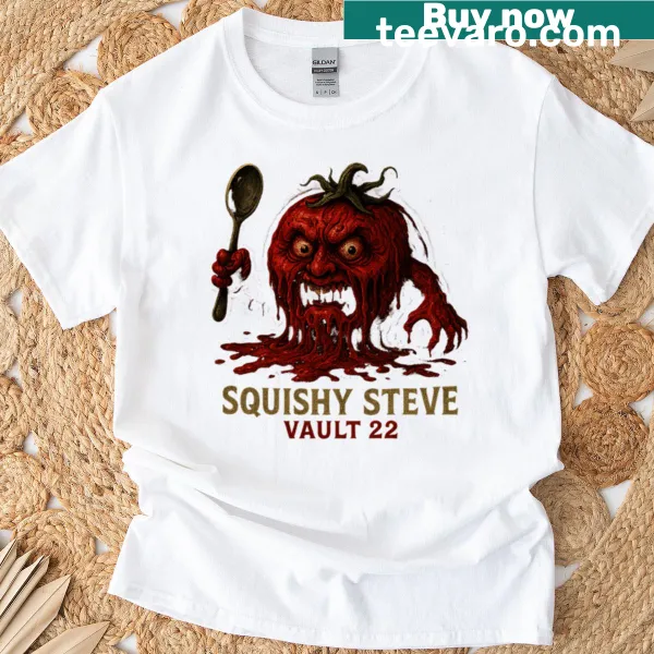 Cartoon Squishy Steve from the Evil Harvest Collection on a T-shirt