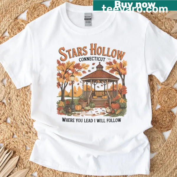 Vintage-style Stars Hollow t-shirt with autumn theme