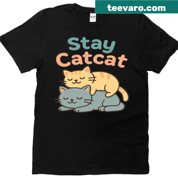 T-shirt reading 'Stay Catcat' with playful cat illustrations