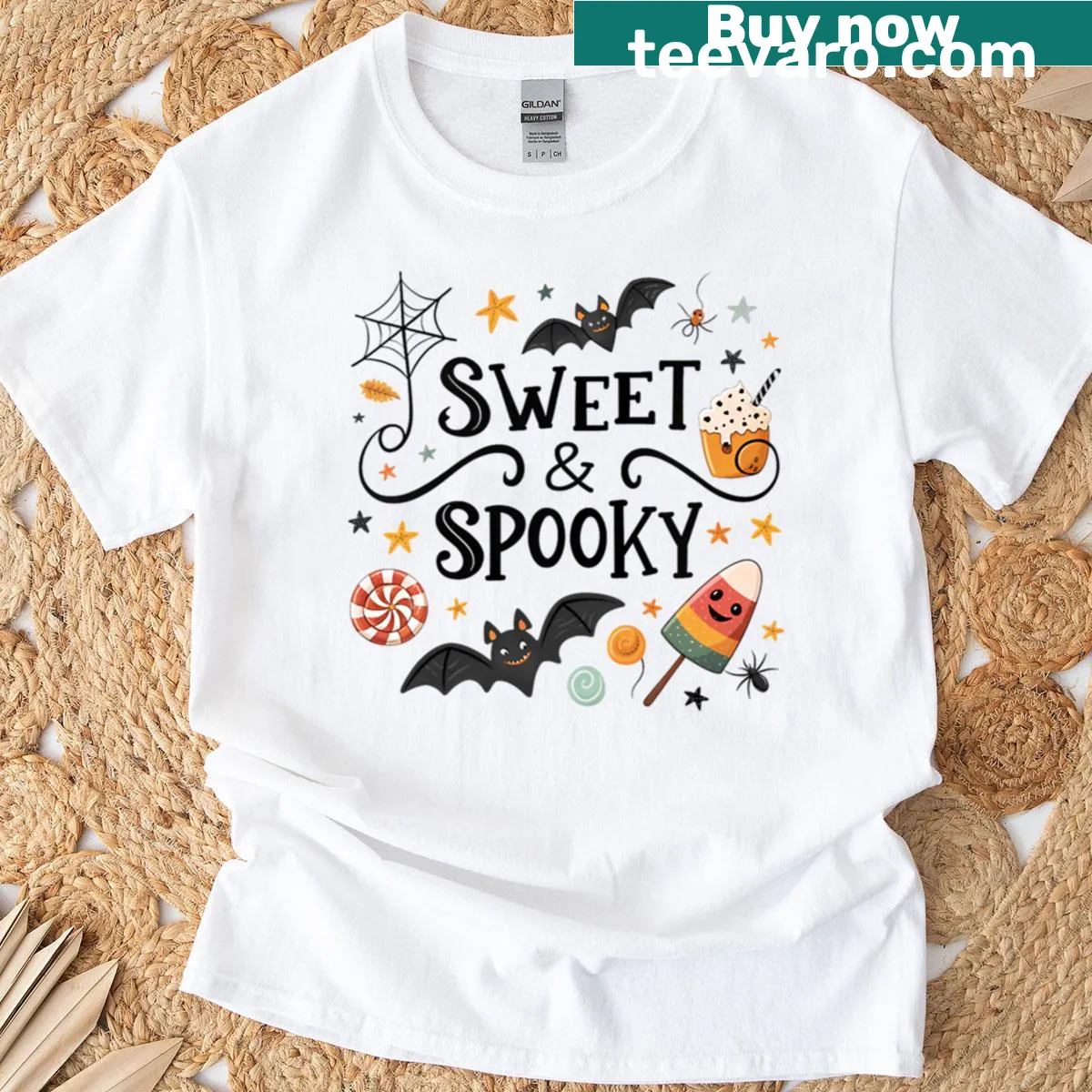 Cute candy bat graphic with Halloween quote on a T-shirt — on a men's t-shirt