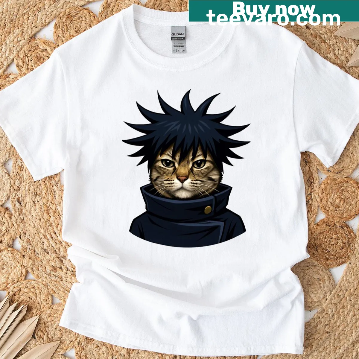 Enchanting graphic of a cat master surrounded by shadows — on a men's t-shirt