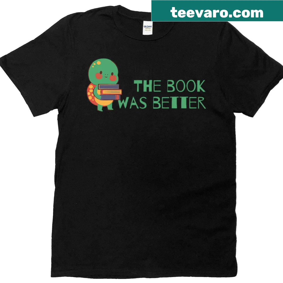 T-shirt with a turtle graphic and 'The Book Was Better' text — on a men's t-shirt