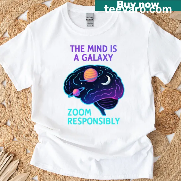 Galaxy-themed t-shirt with inspirational text about the mind